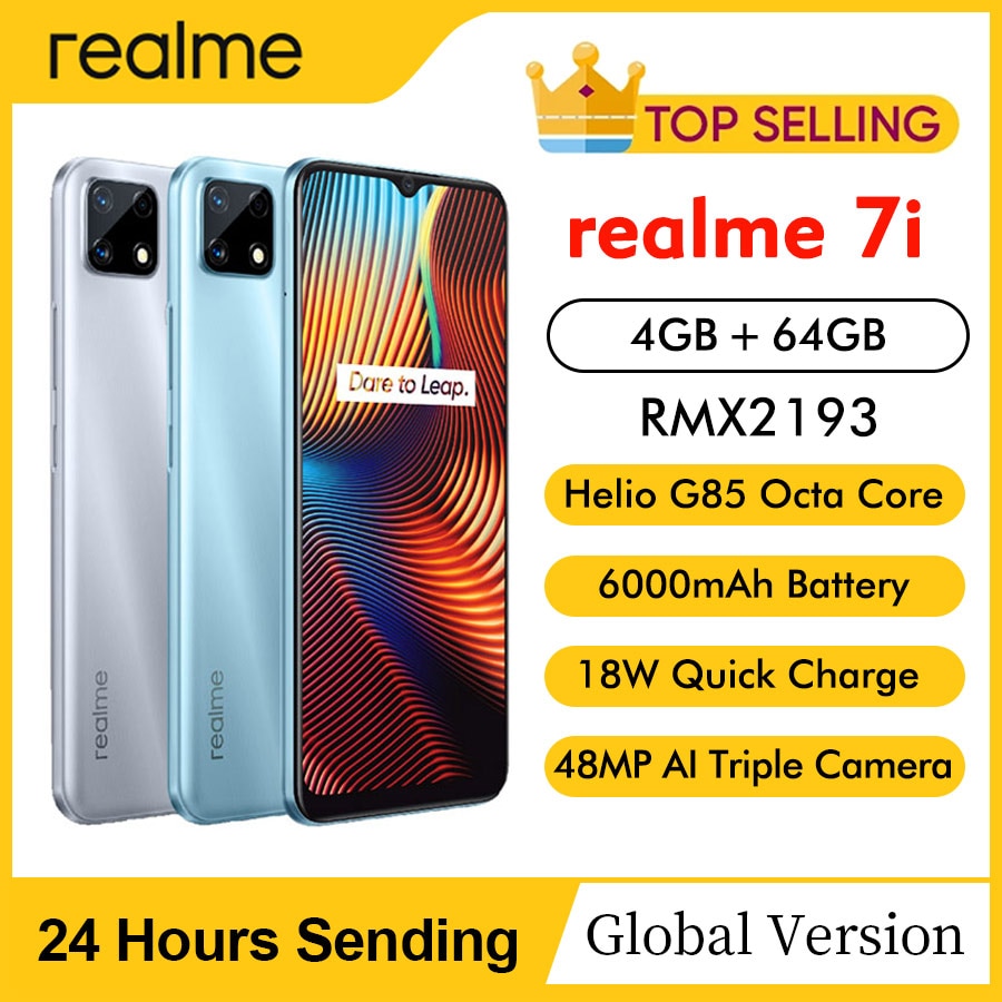 realme 7i RMX2193 6.5''HD+ 4GB 64GB 48MP AI Triple Cams Smartphone Helio G85 Octa Core 18W Quick Charge 6000mAh Mobile Phone